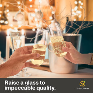JumblWare 24 Clear Stemless Plastic Champagne Flutes (9-oz.), Recyclable, Disposable & Shatterproof