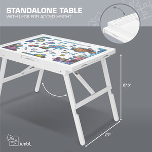 Jumbl 1500-Piece Puzzle Board - 27 x 35" Puzzle Table with Legs, Cover & 6 Removable Drawers - White